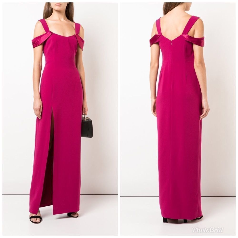 HALSTON Pink Thigh Slit Evening Gown Off‎ The Shoulder Formal Fuchsia Size 2 New